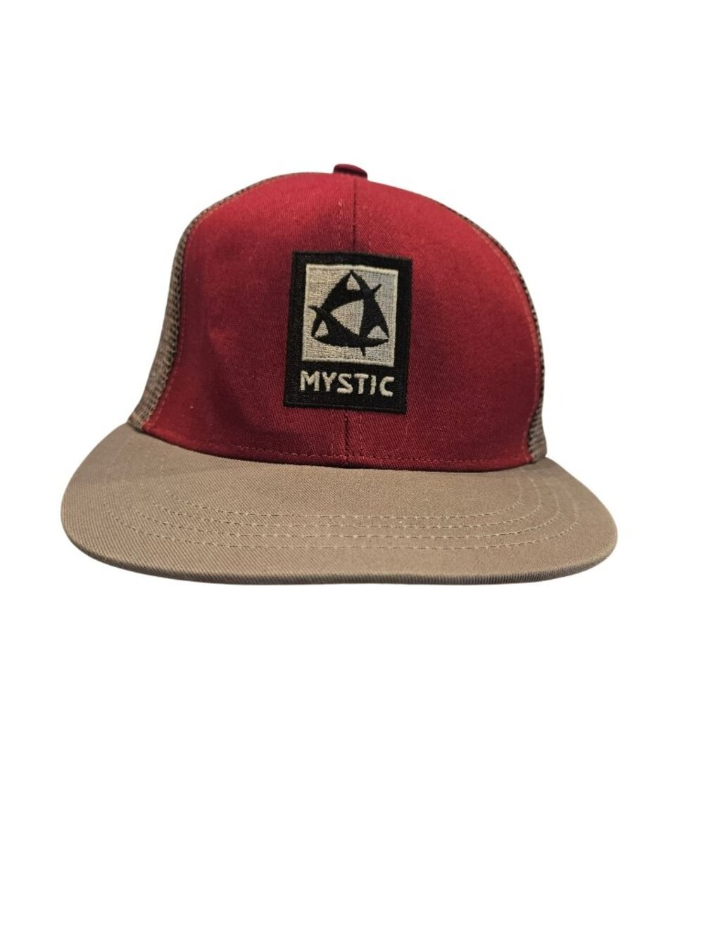 Mystic Red Tan Mesh Snapback Trucker Hat Embroidered Logo Adjustable